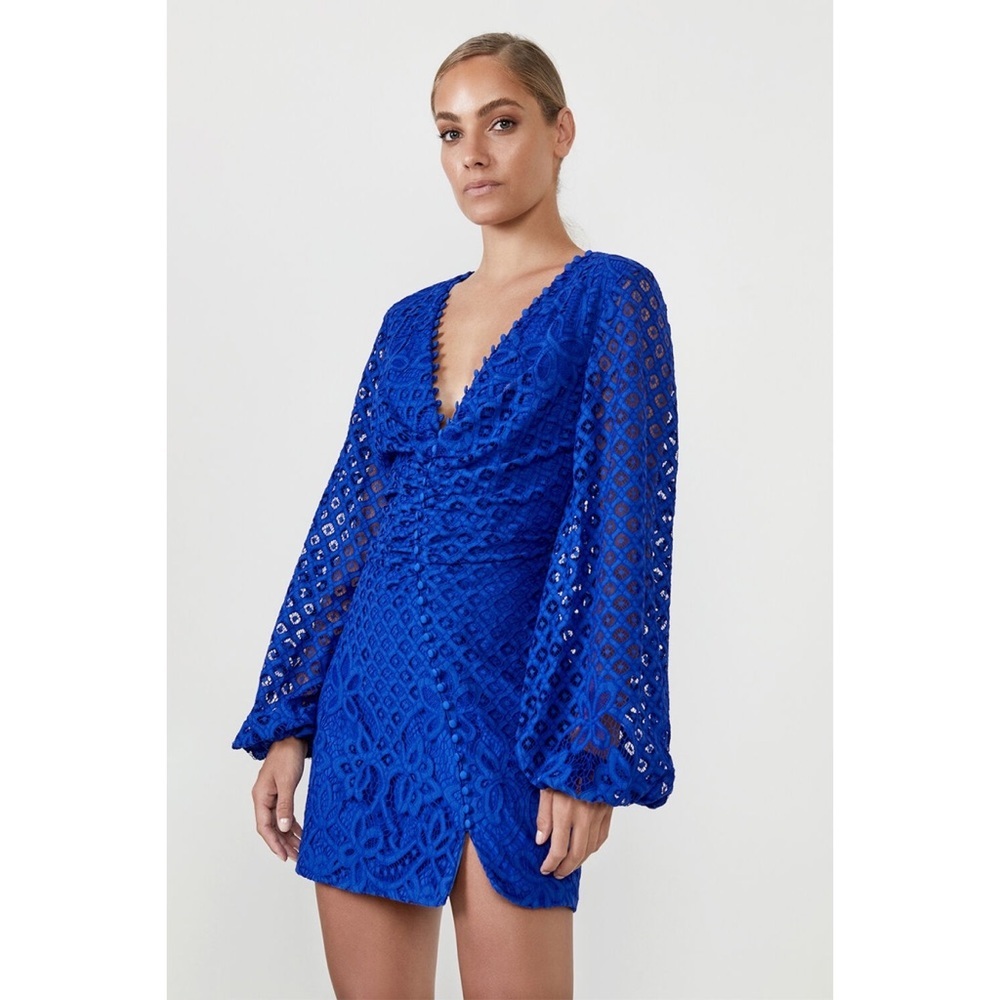 Bardot Royal Blue Lace Long-Sleeve Mini Dress